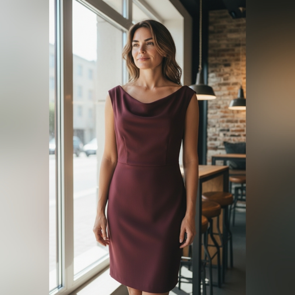 ANN TAYLOR PETITE Elegant Burgundy Sleeveless Dress SIZE 12 Petite Burgundy